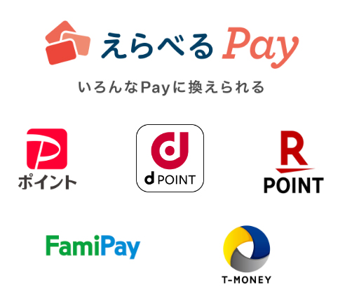 えらべるPay いろんなPayに換えられる Pポイント dPOINT RPOINT FamiPay T-MONEY